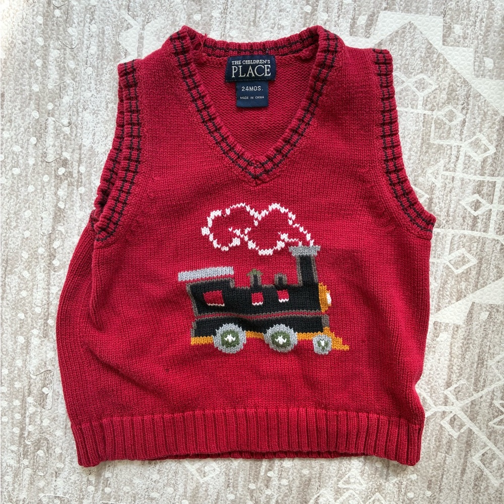 Vintage Red Train Boys Sweater Vest 2T